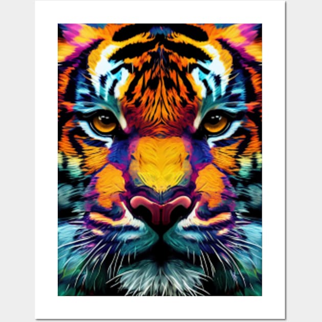 Pop Art Tiger Face In Vibrant Colors - A Unique and Playful Art Print For Animal Lovers Wall Art by Whimsical Animals